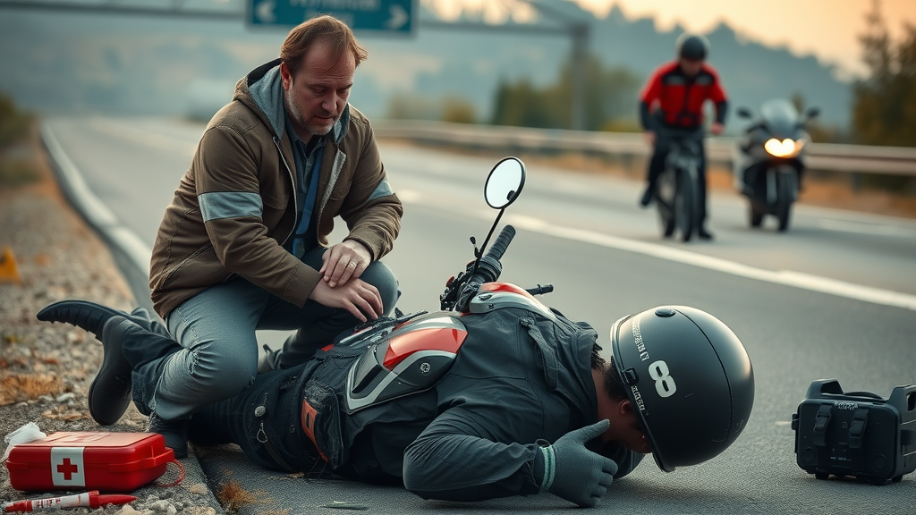 motorcycle crash accident prevention bystander roadside first aid road rash