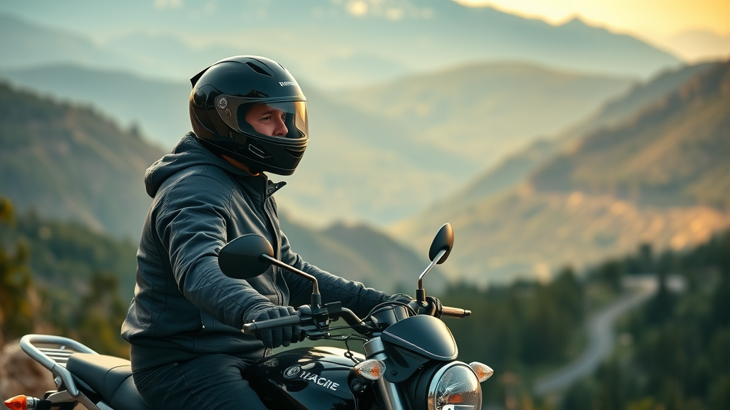 motorcyclist at scenic overlook in a national park practicing motorcycle safety awareness