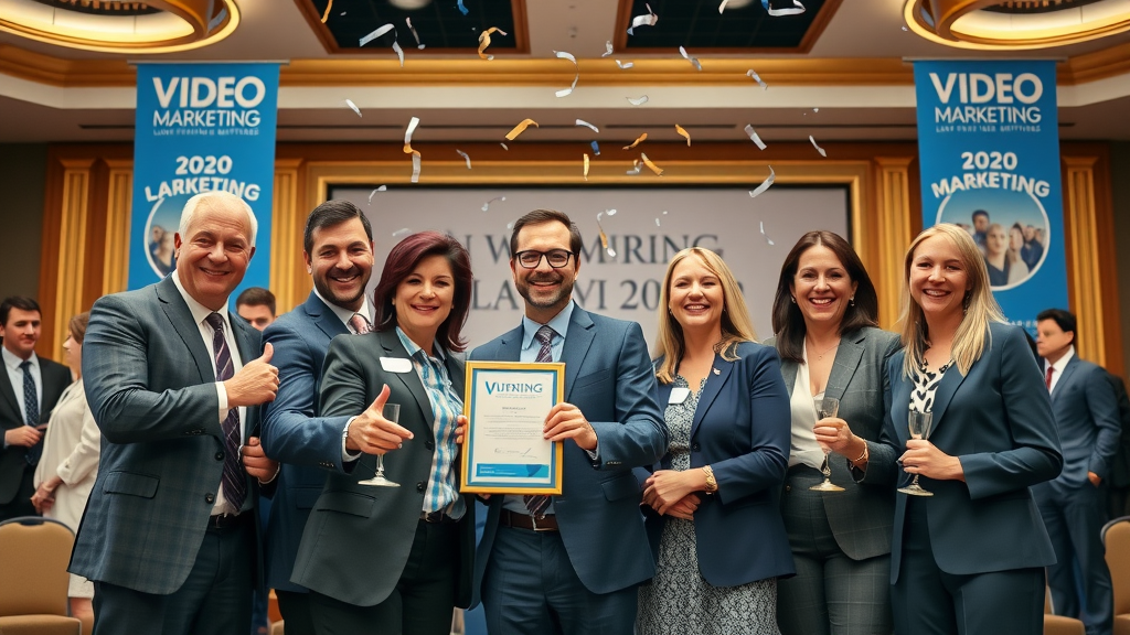 Successful law firm team celebrating video marketing award for motorcycle accident case results