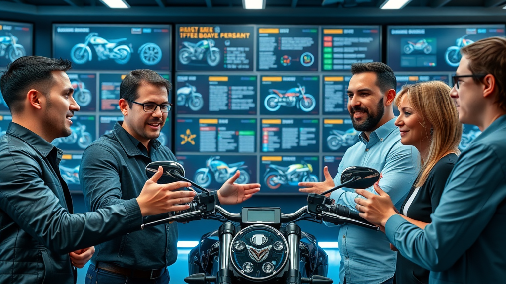 Innovative motorcycle brand team strategizing, highlighting secret tactics for building brand loyalty among riders.
