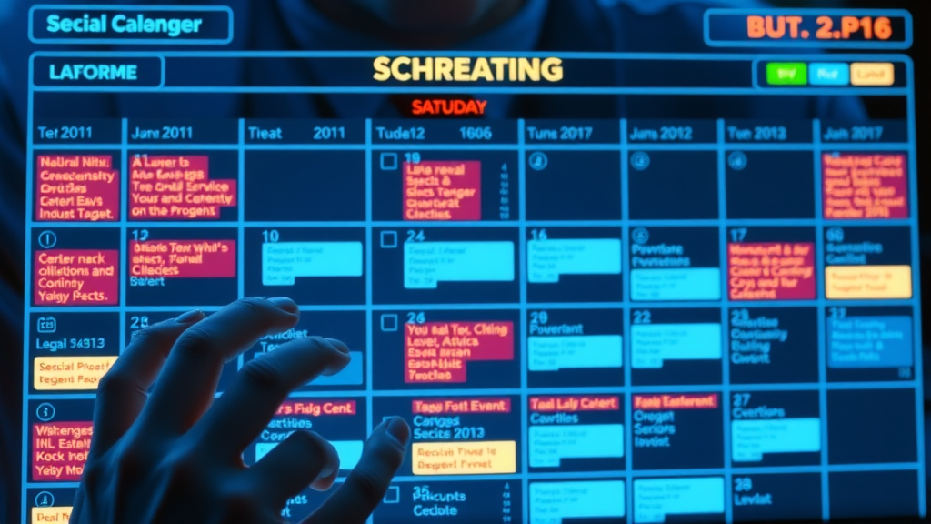 Digital calendar for law firm showing organized legal industry social media tips and scheduling