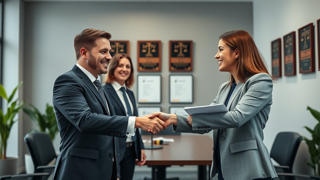 collaborative marketing agency and law firm team shaking hands to establish a digital marketing partnership