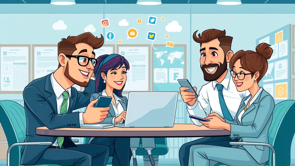 Law firm team brainstorming social media strategies for digital marketing