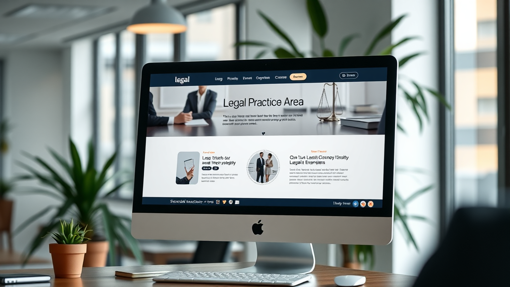 modern website landing page mockup on desktop computer, legal practice areas, landing pages, local SEO for law firms