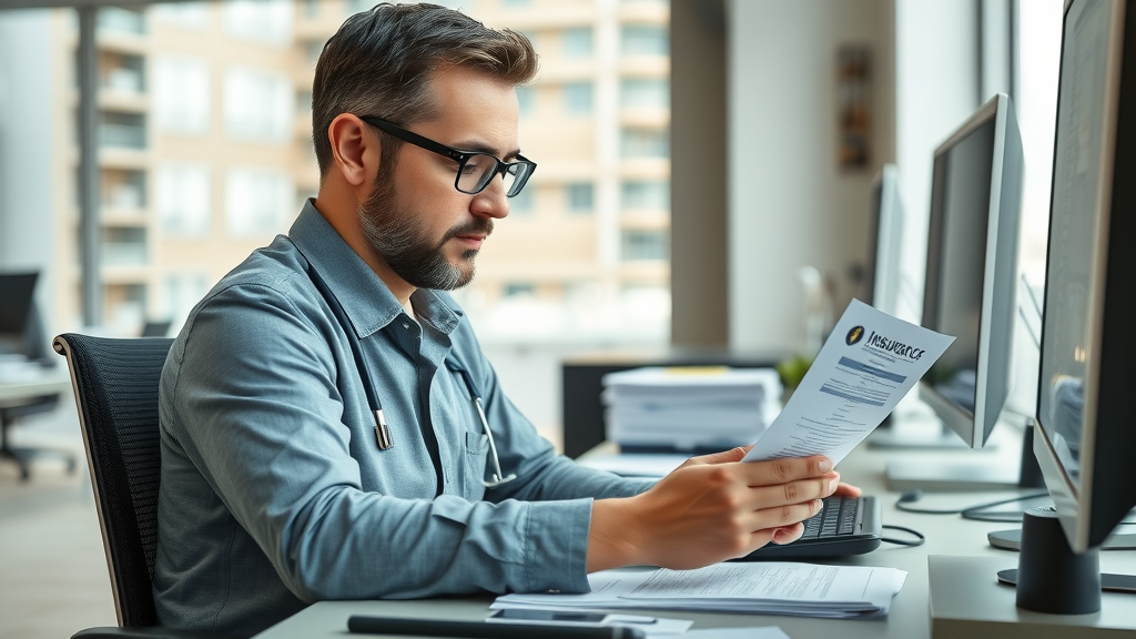 insurance agent reviewing motorcycle accident claim forms office