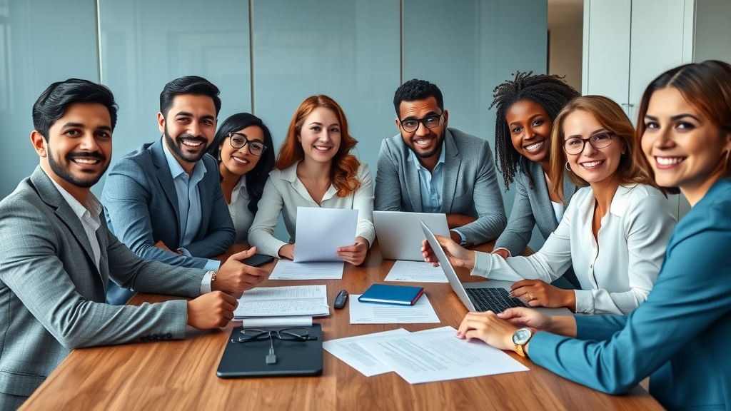 Diverse law firm team planning online lead generation and digital marketing strategies