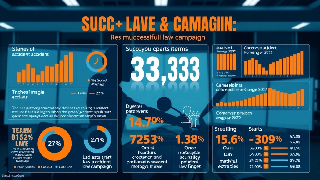 motorcycle lawyer advertising tips - infographic with accident statistics and law campaign graphics featuring attorney
