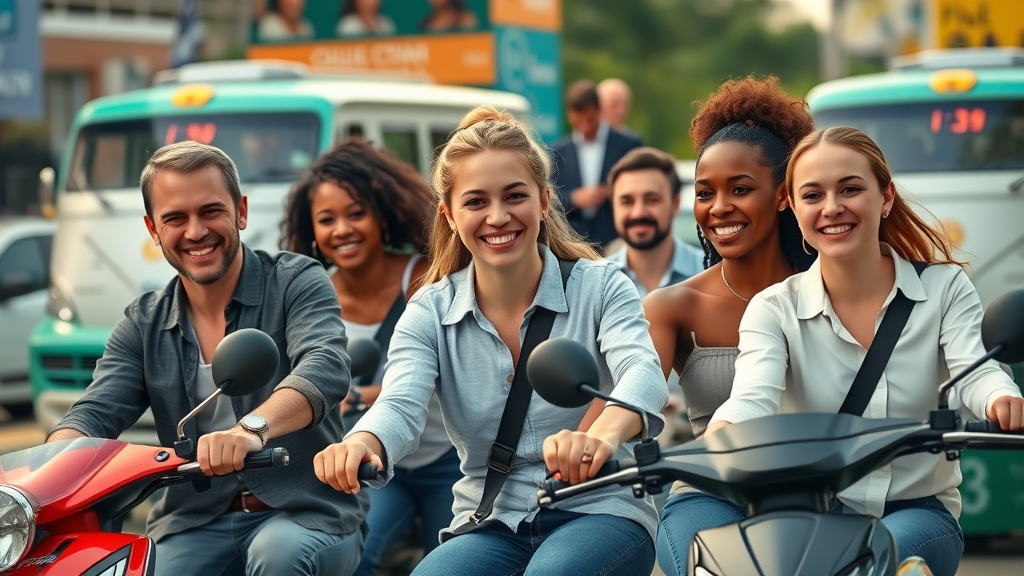 loyal group of riders using branded services - strong brand and customer loyalty connection