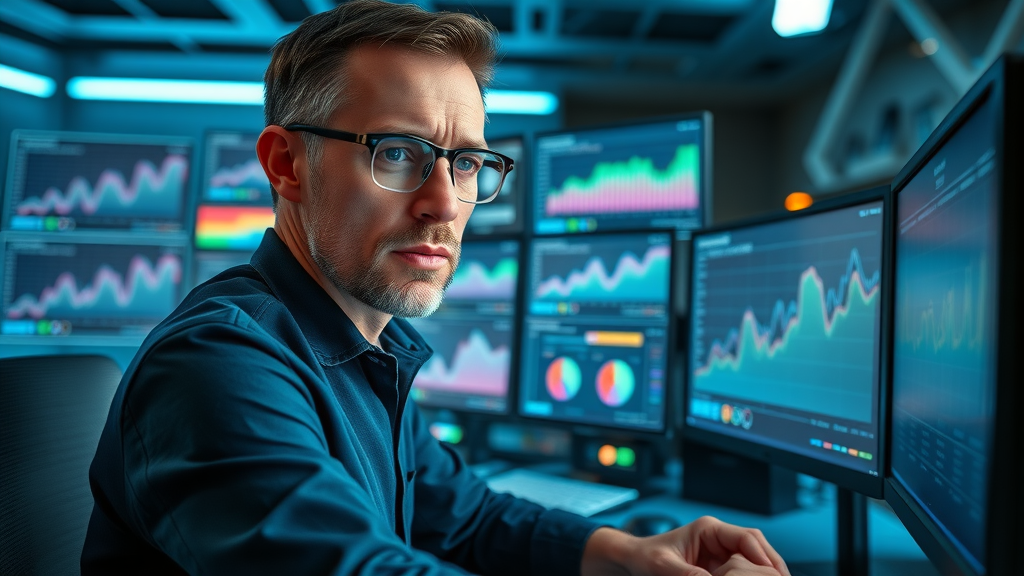 digital marketing strategist tracking SEO analytics for law firms, multi-monitor, high-tech, Futuristic Sci_Fi