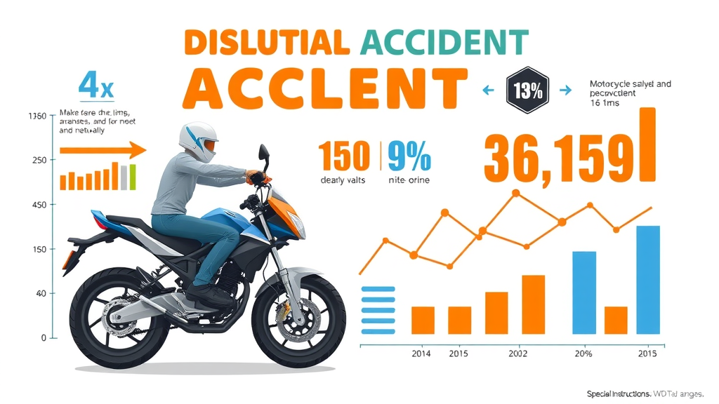 Infographic visualization of motorcycle accident statistics, data, and legal trends for accident law firms