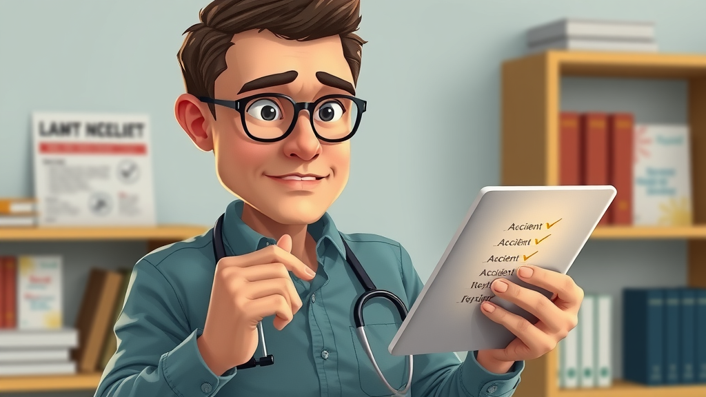 Organized accident victim reviewing checklist for motorcycle injury compensation claim
