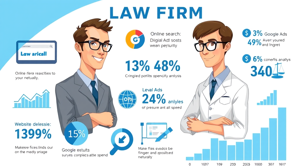Infographic illustrating digital marketing statistics for motorcycle accident law firms