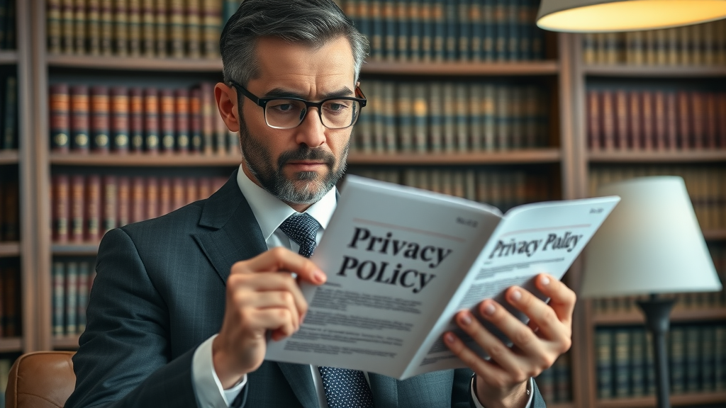 concerned lawyer, reading privacy policy on tablet, ethical social media marketing for lawyers