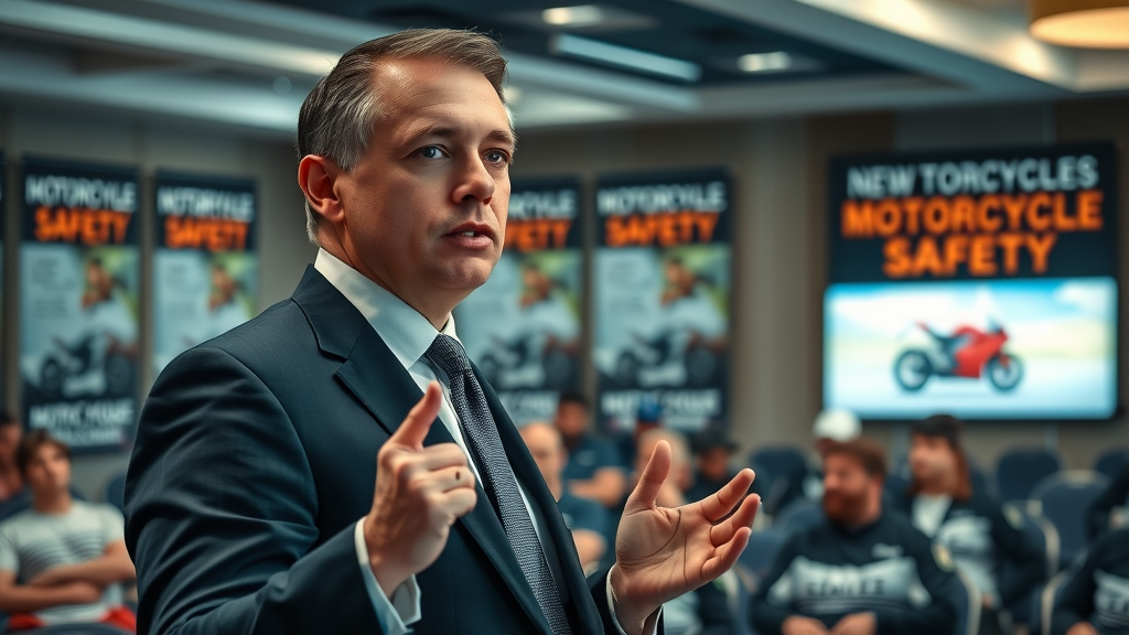 Attorney presenting to motorcyclists at CLE event on motorcycle accident law