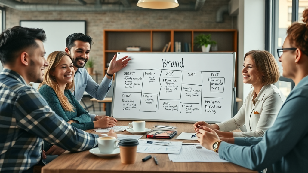 motivated small law firm team brainstorming brand strategy for consistency and authenticity