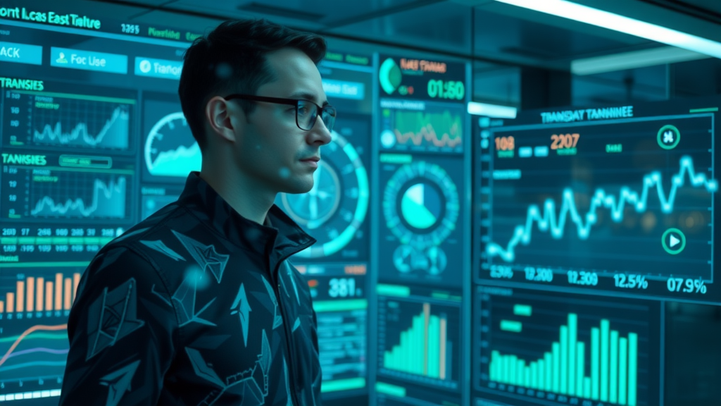 Artificial intelligence analyzing transit data, customer experience for riders, digital dashboard overlays in a futuristic control room