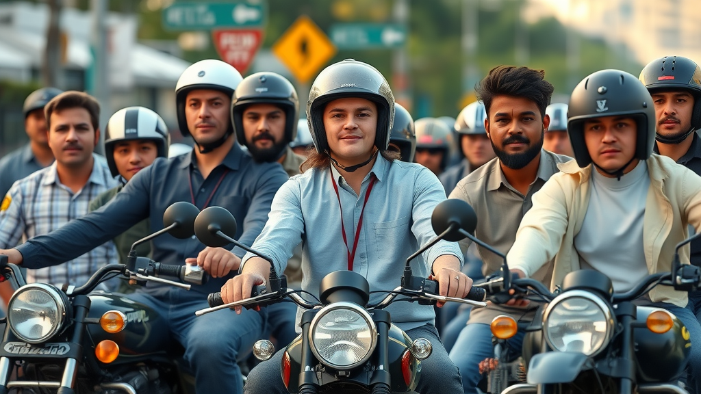 Motorcycle helmet law compliance across U.S. states—riders with no, partial, and full helmets.