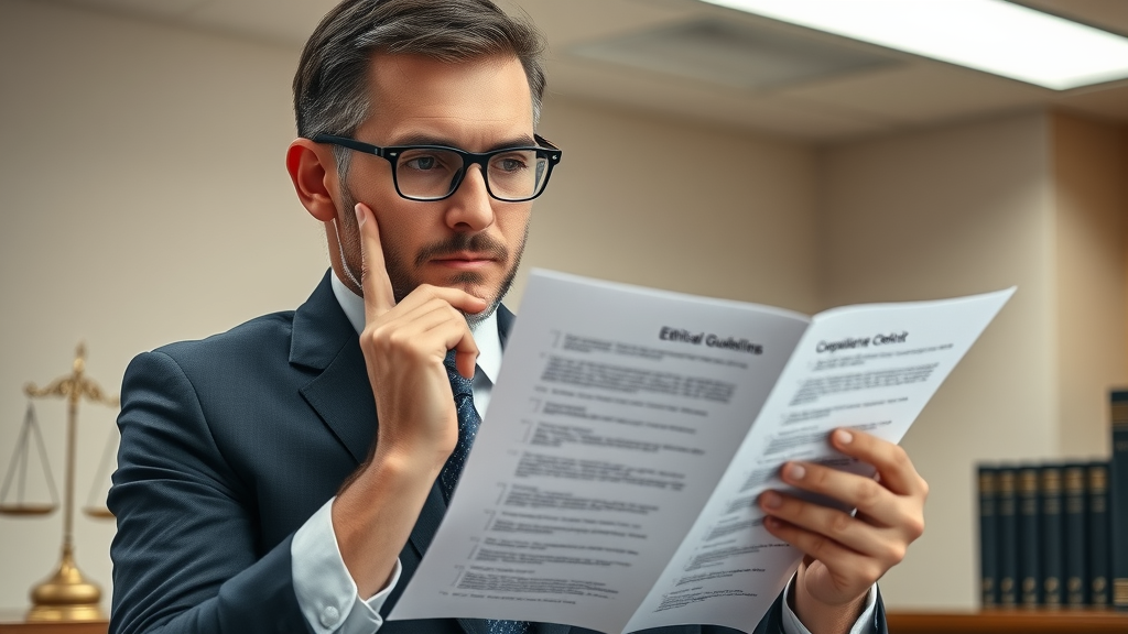 attorney reviewing social media compliance and ethics guidelines for law firm advertising on social networks