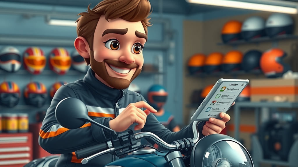 organized motorcycle rider checking off digital checklist for state insurance cover requirements