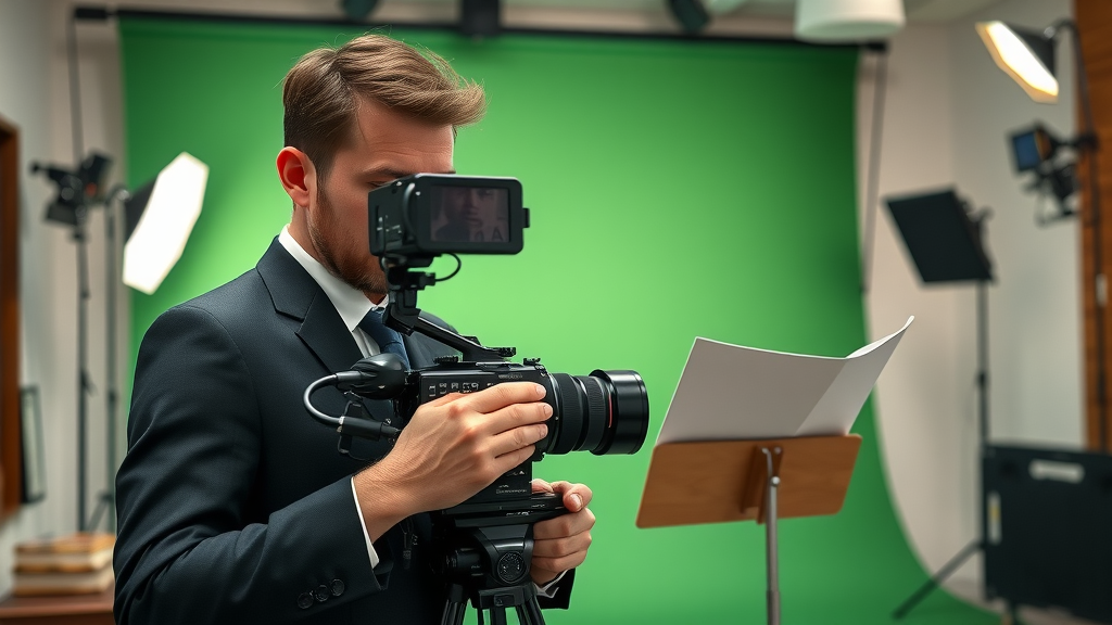 lawyer and videographer preparing lawyer branding through video, law firm media room, professional camera setup