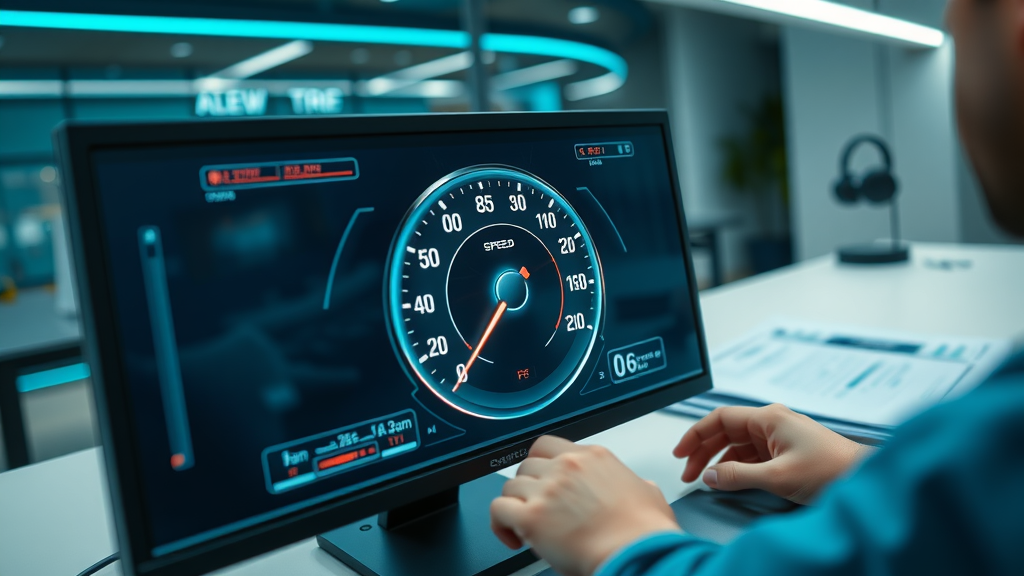 website speed optimization for law firm website, digital speedometer, legal workspace