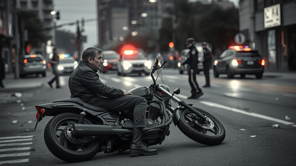 stark motorcycle accident scene with medics and police - motorcycle accident lawyer