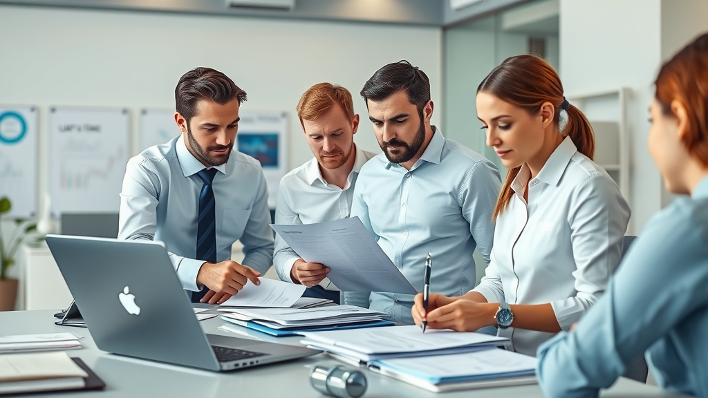 organized event planning workspace, legal professionals preparing checklists, law firm event planning