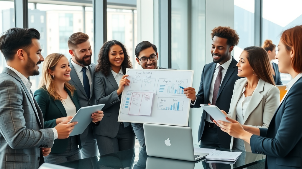 Lawyers planning community engagement initiatives in conference room